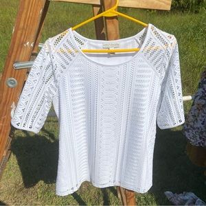 White Dana Buchman Blouse with Cut-outs